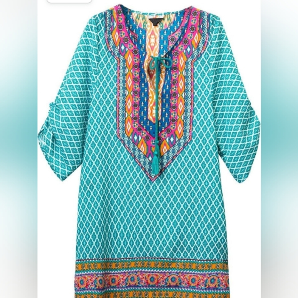 Urban Coco | Classic Bohemian Turquoise Print Dress - Picture 10 of 10